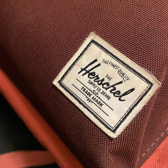Herschel backpack, coral and maroon. 14”H 10”L 5-6”W - Picture 1 of 7